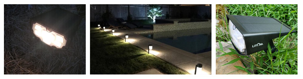 LITOM 12 LED Solar Landscape Spotlights, IP67 Waterproof Wall Lights 2-in-1 Wireless Outdoor Light